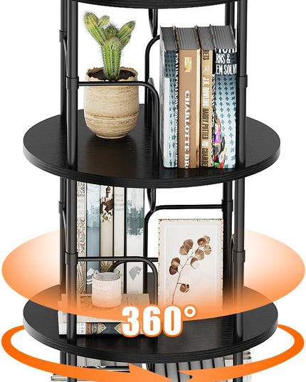 Rotating Bookshelf, 3 Tier Round Revolving Bookcase with Special Visible Partition Storage, 360° Display Spinning Bookshelf Tower Storage Organizer Rack for Bedroom, Living Room, Small Space, Black - LeafyLoom