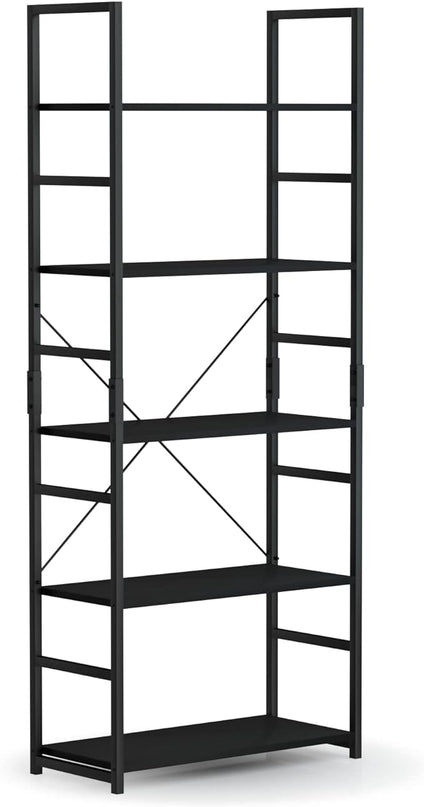 NUMENN 5 Tier Bookshelf, Tall Bookcase Shelf Storage Organizer, Modern Book Shelf for Bedroom, Living Room and Home Office, Black - LeafyLoom