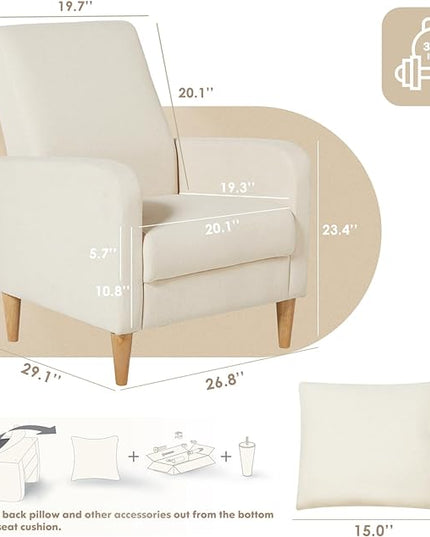COLAMY Modern Upholstered Accent Chair Armchair with Pillow, Fabric Reading Living Room Side Chair,Single Sofa with Lounge Seat and Wood Legs, Beige - LeafyLoom