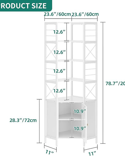 YITAHOME Corner Bookshelf with Storage, 7-Tier Corner Shelf with Doors, Large Corner Bookcase Display Rack for Living Room Bedroom Home Office, White - LeafyLoom
