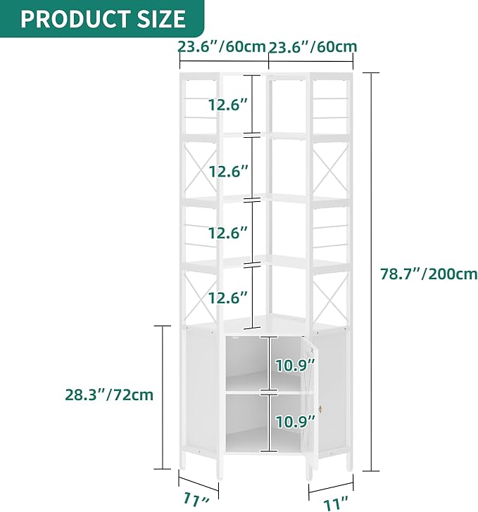 YITAHOME Corner Bookshelf with Storage, 7-Tier Corner Shelf with Doors, Large Corner Bookcase Display Rack for Living Room Bedroom Home Office, White - LeafyLoom