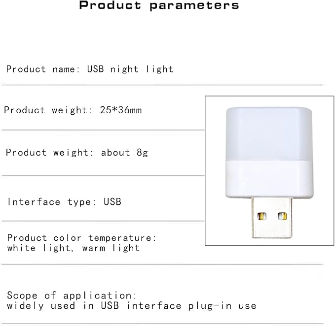Mini USB Night Lights，Plug in LED Bulb，Flexible Ambient Light ，Emergency Lighting，Compact，Ideal for Bedroom，Bathroom，Nursery，Hallway，Outdoor Camping，Reading（Combination）(8 Pack,Warm White) - LeafyLoom