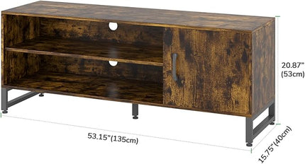 Novilla Media Console, TV Stand for TV's up to 58" Flat Screen Living Room Storage Cabinet Doors and Shelves Entertainment Center, 53 Inches, Brown - LeafyLoom