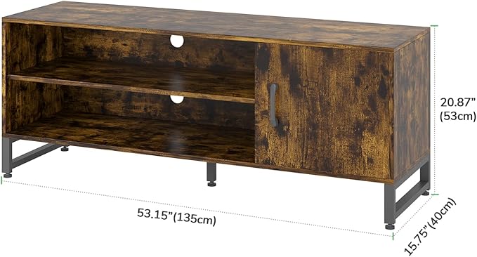 Novilla Media Console, TV Stand for TV's up to 58" Flat Screen Living Room Storage Cabinet Doors and Shelves Entertainment Center, 53 Inches, Brown - LeafyLoom