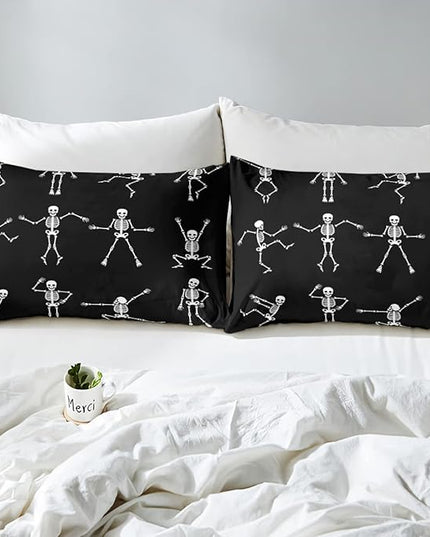 Erosebridal Sugar Skull Comforter Set King Size Skeleton Bones Bedding Set for Kids Boys Girls Teens Adult Halloween Horror Theme Down Comforter Gothic Spooky Duvet Sets with 2 Pillow Cases - LeafyLoom