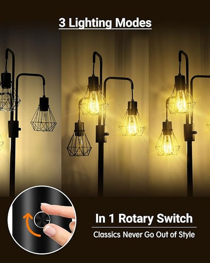 BoostArea Industrial Floor Lamp,Metal Diamond Lampshade,Modern Stand Up Lamp with 3 Light, Bulbs Not Included,Simple Design Floor Lamp for Bedroom, Living Room, Office, Kids Room, Reading - LeafyLoom