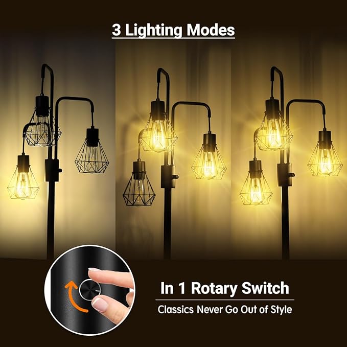 BoostArea Industrial Floor Lamp,Metal Diamond Lampshade,Modern Stand Up Lamp with 3 Light, Bulbs Not Included,Simple Design Floor Lamp for Bedroom, Living Room, Office, Kids Room, Reading - LeafyLoom