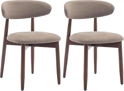 COLAMY Wooden Dining Chairs Set of 2, Modern Fabric Upholstered Kitchen Side Chairs, Farmhouse Dining Room Chair with Foot Pegs, Camel - LeafyLoom