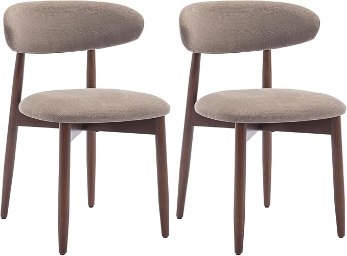COLAMY Wooden Dining Chairs Set of 2, Modern Fabric Upholstered Kitchen Side Chairs, Farmhouse Dining Room Chair with Foot Pegs, Camel - LeafyLoom
