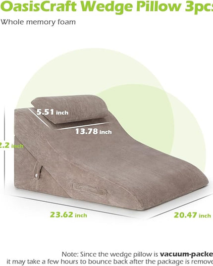 3pcs Wedge Pillow Set with Memory Foam, Orthopedic Wedge Pillow for Sleeping Sitting Reading, Wedge Pillows for After Surgery Incline Sleep Pillow Wedge for Snoring - LeafyLoom