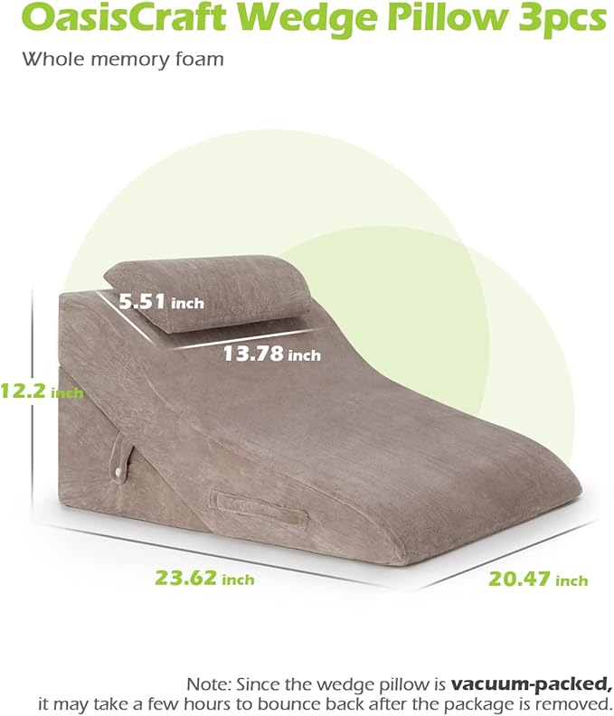 3pcs Wedge Pillow Set with Memory Foam, Orthopedic Wedge Pillow for Sleeping Sitting Reading, Wedge Pillows for After Surgery Incline Sleep Pillow Wedge for Snoring - LeafyLoom