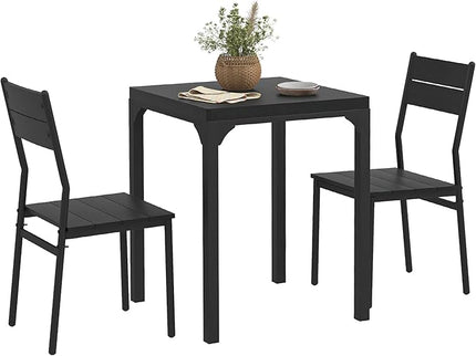 HOMCOM 3 Piece Dining Table Set for 2, Modern Kitchen Table and Chairs, Dining Room Set for Breakfast Nook, Small Space, Apartment, Space Saving, Black - LeafyLoom