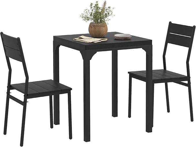 HOMCOM 3 Piece Dining Table Set for 2, Modern Kitchen Table and Chairs, Dining Room Set for Breakfast Nook, Small Space, Apartment, Space Saving, Black - LeafyLoom