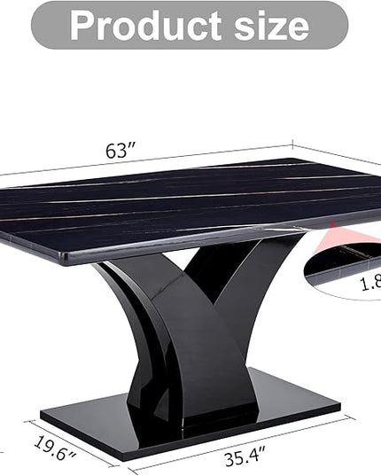 NicBex 63Inch Rectangular Dining Table,Modern Kitchen Table with Black Imitation Marble Tabletop and Black MDF Legs for 6 to 8,Large Dining Room Table for Kitchen,Meeting Living Room,Easy Clean,Black - LeafyLoom