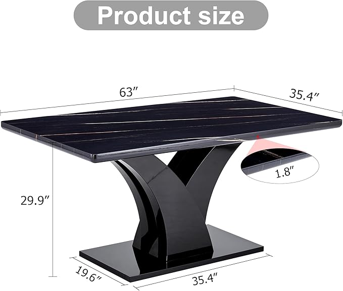 NicBex 63Inch Rectangular Dining Table,Modern Kitchen Table with Black Imitation Marble Tabletop and Black MDF Legs for 6 to 8,Large Dining Room Table for Kitchen,Meeting Living Room,Easy Clean,Black - LeafyLoom