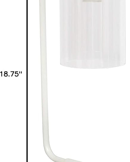 Simple Designs LD1036-WHT Bronson Antique Style Industrial Iron Lantern Desk Bedside Glass Shade Table Lamp, White - LeafyLoom