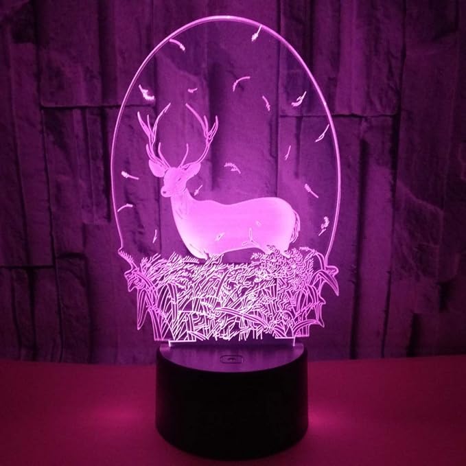Christmas Deer Acrylic 3D Night Lights USB LED Table Lamp Home r2d2 3D Arts Lamp - 7 Colors Changing Bedroom Decor Business Gifts for Elders (Deer Head) - LeafyLoom