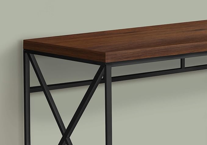 Monarch Specialties Modern Industrial Style-Home & Office Writing Table with Sturdy Crisscross Metal Computer Desk, 48" L, Cherry/Black Frame - LeafyLoom