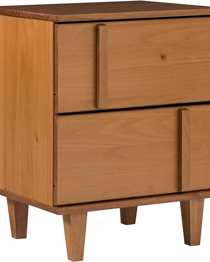 Walker Edison Sprague Contemporary Detailed Drawer Solid Wood Nightstand, 20 Inch, Caramel - LeafyLoom