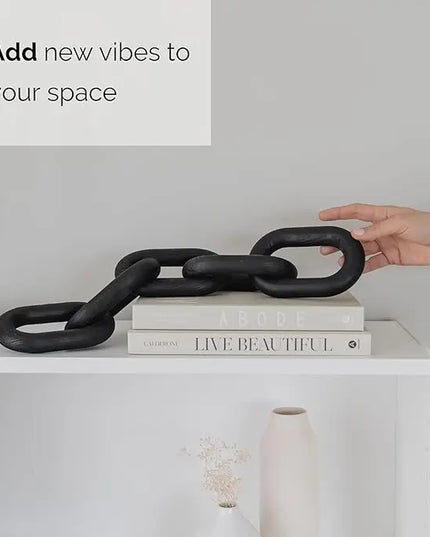 Wood Chain Link Decor - modern coffee table decor items, black chain decor for coffee table, wooden decorative chain, bookshelf decor, shelf decor accents, table decorations for living room - LeafyLoom