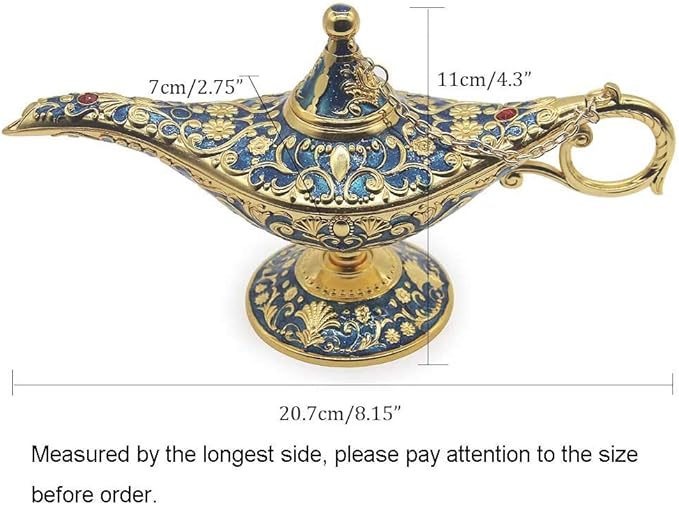 Classic Vintage Aladdin Magic Genie Costume Lamp Home Table Decoration & Gift, Golden Blue - LeafyLoom