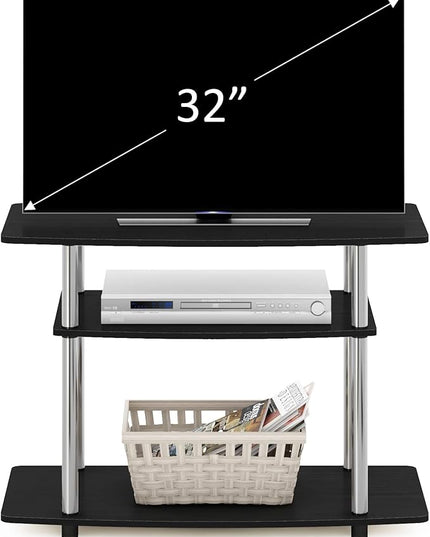Furinno Turn-N-Tube No Tools 3-Tier Entertainment Center TV Stand for TV up to 32 Inch, Stainless Steel Tubes, Americano/Chrome - LeafyLoom