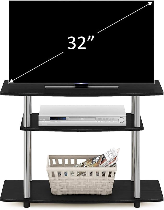 Furinno Turn-N-Tube No Tools 3-Tier Entertainment Center TV Stand for TV up to 32 Inch, Stainless Steel Tubes, Americano/Chrome - LeafyLoom