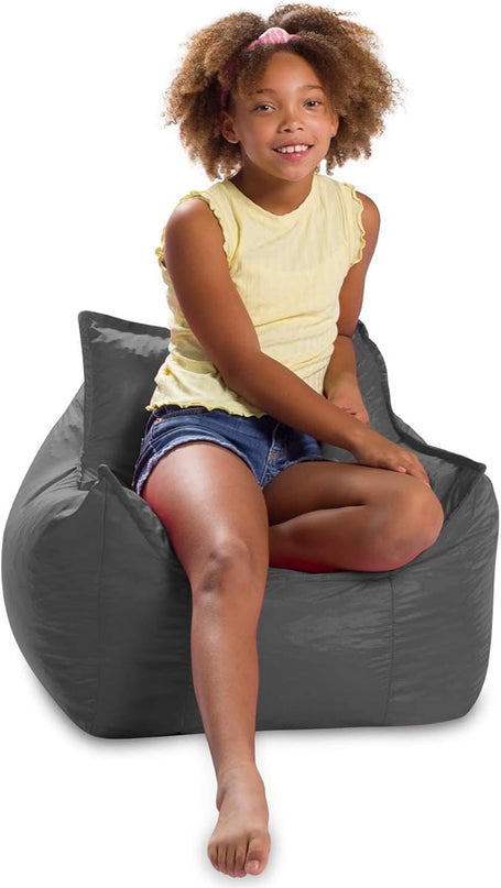 Posh Creations Bean Bag Chair Structured Comfy Seat Use for Gaming, Reading and Watching TV, Newport, Charcoal Gray - LeafyLoom