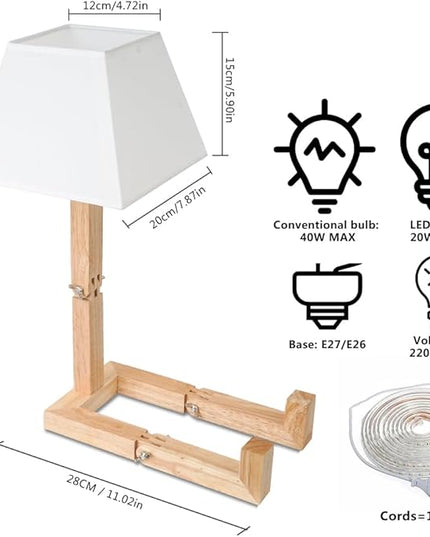ELINKUME Cute Robot Desk Lamp,Dimmable Bedside Table Lamps,Square Lampshade Night Light with Foldable Solid Wood Body,Fun Kids Lamp, Nightstand lamp for Bedroom,Study,Office,Living room(Gift) - LeafyLoom