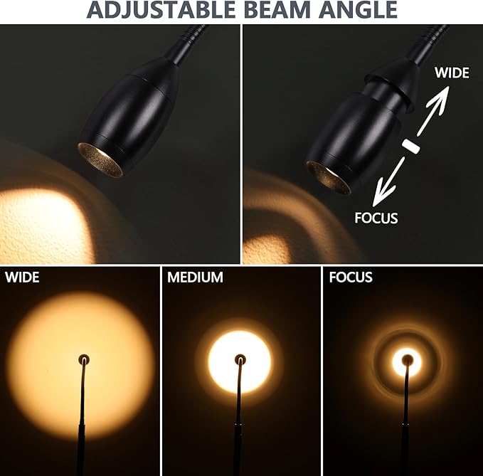 Reading Floor Lamp, 72" Tall LED Lamp with Flexible Gooseneck, Dimmable Zoomable Spotlight, Adjustable Color Beam Standing Lamp, Touch & Remote Control, Task Craft Bedroom Living Room, Matte Black - LeafyLoom