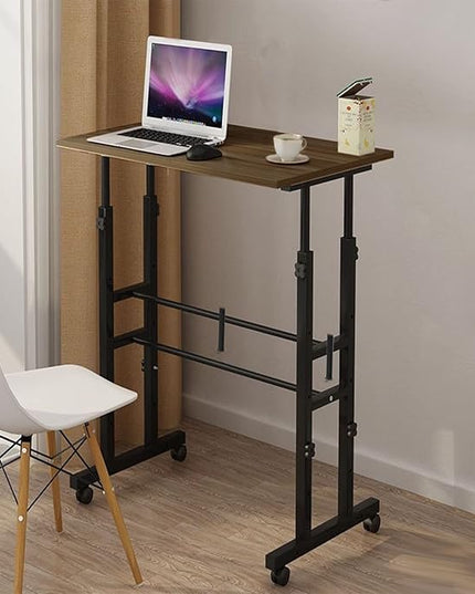 AIZ Double Adjustable Computer Desk Home Office Workstation with Rolling Wheels, Portable Laptop Table for Standing or Sitting, Adults or Children,Brown, Black & Yellow - LeafyLoom