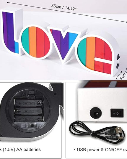 GUOCHENG LED Love Sign Lights - Love Marquee Signs Lamp Battery&USB Power Love Letters Decoration for Home Children Kids Bedroom Nursery,Valentine's Day Gifts(Rainbow) - LeafyLoom