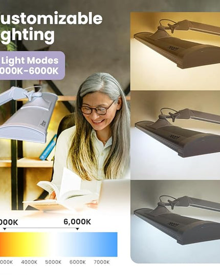 Neatfi Ultra 3,500 Lumen LED Desk Lamp, Color Correlated Temperature, 3 Light Modes, Dimmable, 45W, 26 Inch Wide Metal Shade, 540 SMD LEDs (CCT with Base, White) - LeafyLoom