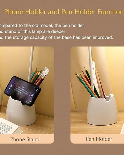 Desk Lamp, Desk Lamps for Home Office, Led Touchable Light, Remote Controlled, Dimmable, 3 Color Modes, Gooseneck, Small White Lamp, Led Table Light, Dorm Lamp, Rechargeable Study Table Lamp - LeafyLoom