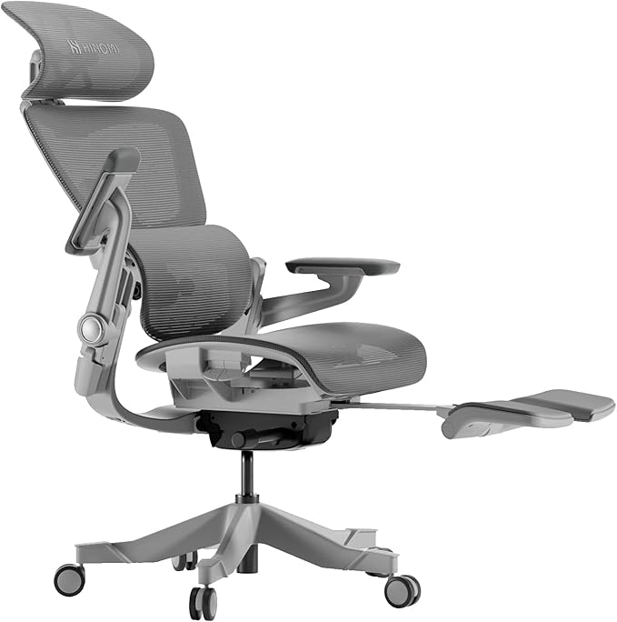 HINOMI H1 Pro V2 Ergonomic Office Chair with Footrest - Home Office Desk Chair with Lumbar Support, Mesh Office Chair with Headrest, Comfy Computer Chair with Back Support (Gray, Extra-High) - LeafyLoom