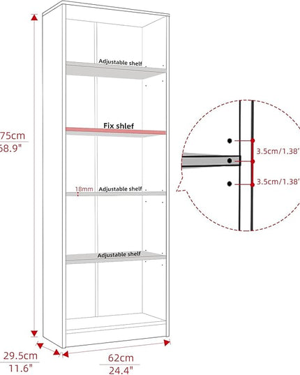 Sunon 5 Shelf Wood Bookcase Freestanding Display Shelf Adjustable Layers Bookshelf for Home Office Library Small Narrow Space (Black, 5-Layers) - LeafyLoom