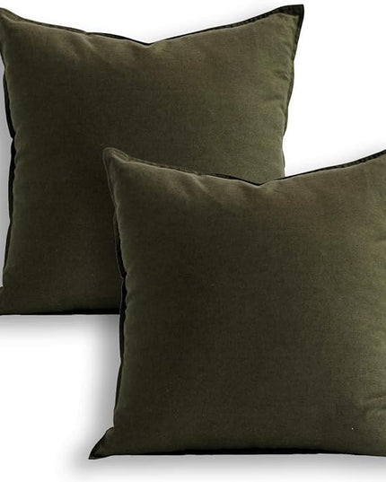 Jeanerlor Set of 2 Decorative 26"x26" Cotton Linen Chair Throw Pillow Case Green for Sofa Durable Classy, Comfortable Cushion Cover for Coffee Shop/Bar (65 x 65cm) Olive Green - LeafyLoom