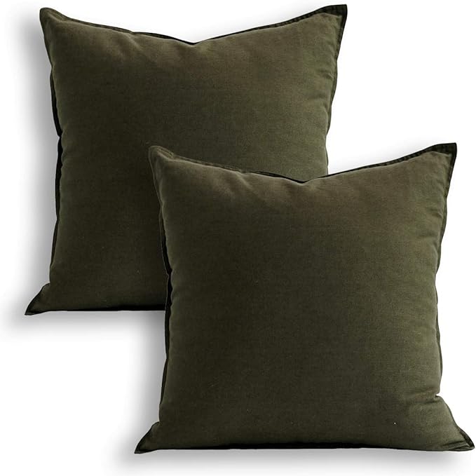 Jeanerlor Set of 2 Decorative 26"x26" Cotton Linen Chair Throw Pillow Case Green for Sofa Durable Classy, Comfortable Cushion Cover for Coffee Shop/Bar (65 x 65cm) Olive Green - LeafyLoom