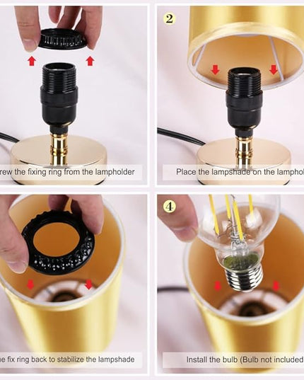 Table Lamp, Bedside Nightstand Lamp, Simple Desk Lamp, Cylinder Table Lamp for Bedroom Living Room Office Study, Golden Shade and Base - LeafyLoom
