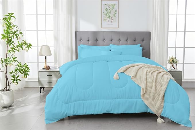 3 Piece Solid Color All Season Bedding Comforter Set Microfiber Soft Lightweight Bedding Set for Kids Teens Adults Room Decor with 1 Comforter and 2 Pillowcases Full - LeafyLoom