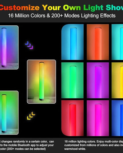 RGB Floor Lamp 2 Pack, Color Changing Corner Lamps Music Sync with Remote & Smart App Control, Modern LED Floor Lamps 1600 Million Dimmable, 200+ Scene Modes Standing Lamp for Bedroom/Living Room - LeafyLoom