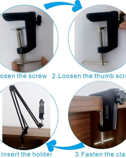 Desk lamp Clamp: 2PACK 1/2 Enlarge Hole Replacement C Clamp for Desk Light,Magnifying Glass with Light,Table Mic Stand,Mic Arm Desk Mount,Swing Arm Phone Holder,for Home Office Work Task (BLACK) - LeafyLoom