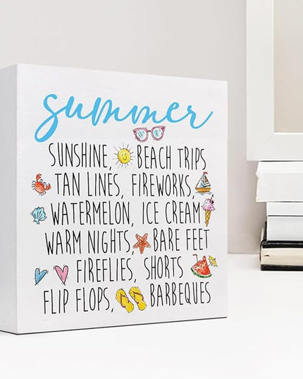 Funny Summer Wood Box Signs,Summer Collections Wooden Sign Desk Decor,Beach Wood Sign Decor,Summer Decorations for Home Office Shelf Table Decor - LeafyLoom