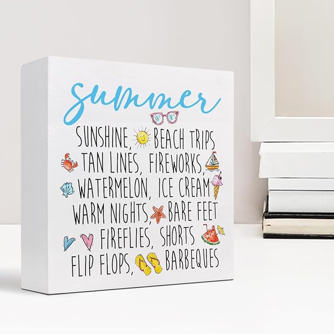 Funny Summer Wood Box Signs,Summer Collections Wooden Sign Desk Decor,Beach Wood Sign Decor,Summer Decorations for Home Office Shelf Table Decor - LeafyLoom