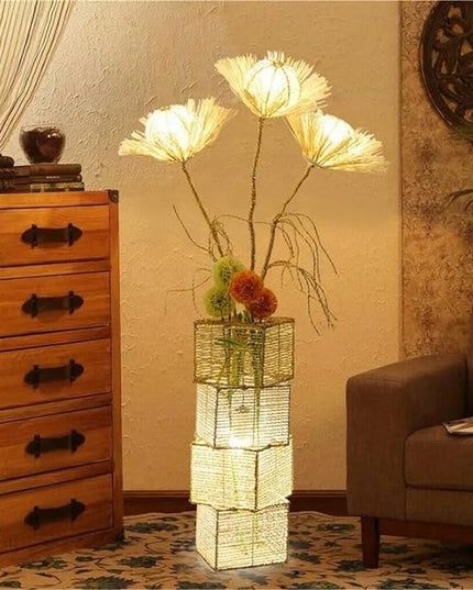 Modern Decorative Rattan Floor Lamp: Pastoral Hand-Woven Flower Night Light - Creative Standing Smart Corner Lamp for Reading Living Room Bedroom Tea Room Club Office Sofa Side - LeafyLoom