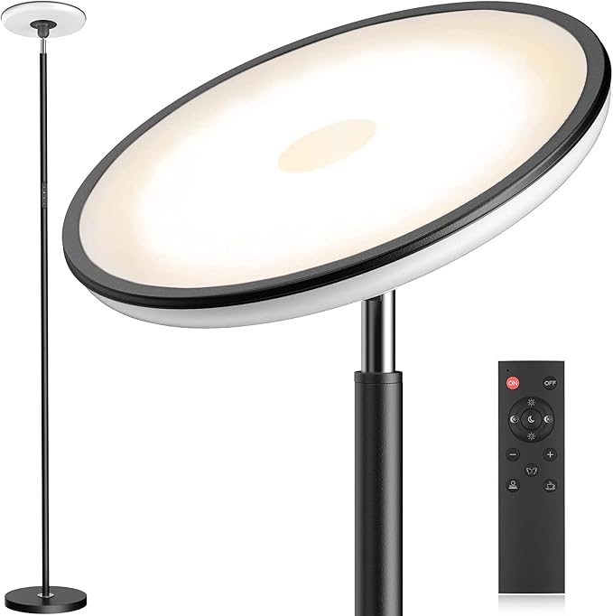 LEPOWER Bright Floor Lamp, LED Torchiere Floor Lamps for Living Room, 3500LM Standing Floor Lamp with 5 Color 5 Brightness, Tall Pole Light for Bedroom, Office White - LeafyLoom