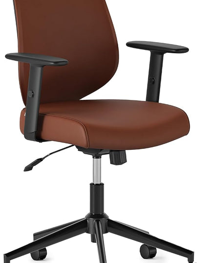 Branch Daily Chair - Vegan Leather Office Chair with Swivel, Lumbar Rest, and Adjustable Armrests - Comfortable Seating for Improved Posture and Productivity - Mahogany - LeafyLoom