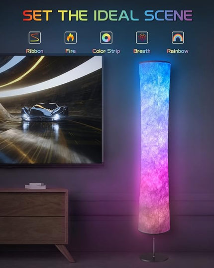 Torchlet Modern Floor Lamp, RGB Color Changing Led Smart Lamp Alexa APP Control with DIY Mode, Music Sync and White Fabric Shade, Standing Lamp for Living/Game Room Bedroom - LeafyLoom