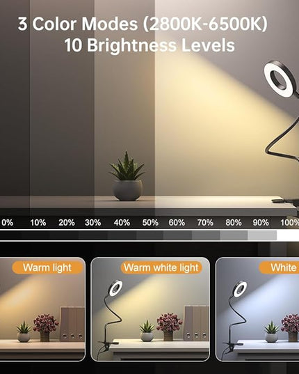 KEXIN Clip on Table Lamp 3 Color Modes 10 Brightness Eye-Caring Clamp Light Dimmable Reading Lamp 360° Rotatable Metal Gooseneck Desk Lamp Clamp Lamp Portable Small Desk Lamp for Home Office Work Lamp - LeafyLoom