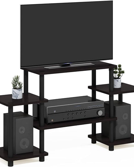 Furinno Turn-N-Tube No Tools Entertainment Center, Round, Square corner, Dark Walnut,11257DWN - LeafyLoom